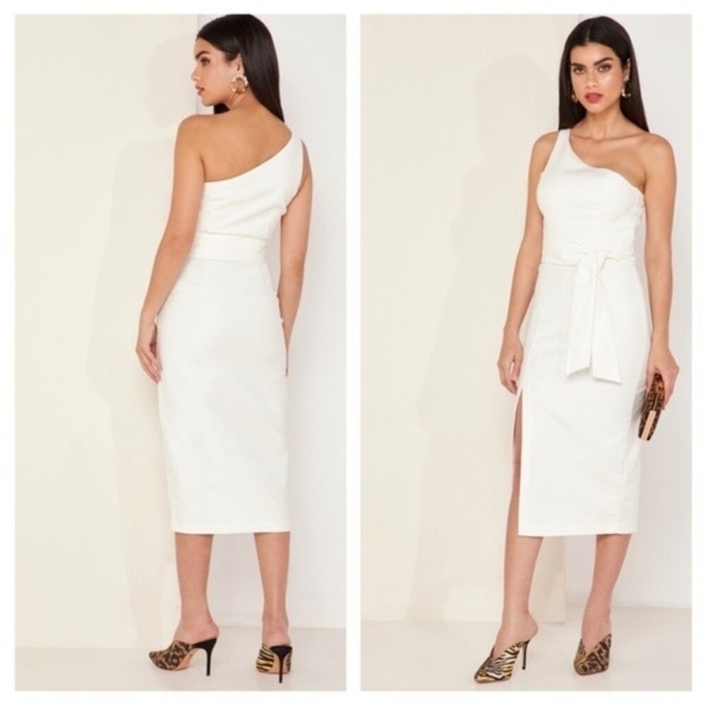 Finders Keepers Francis One-Shoulder Belted Midi Dress Sz 6 Nwt, Side Zip, Eve